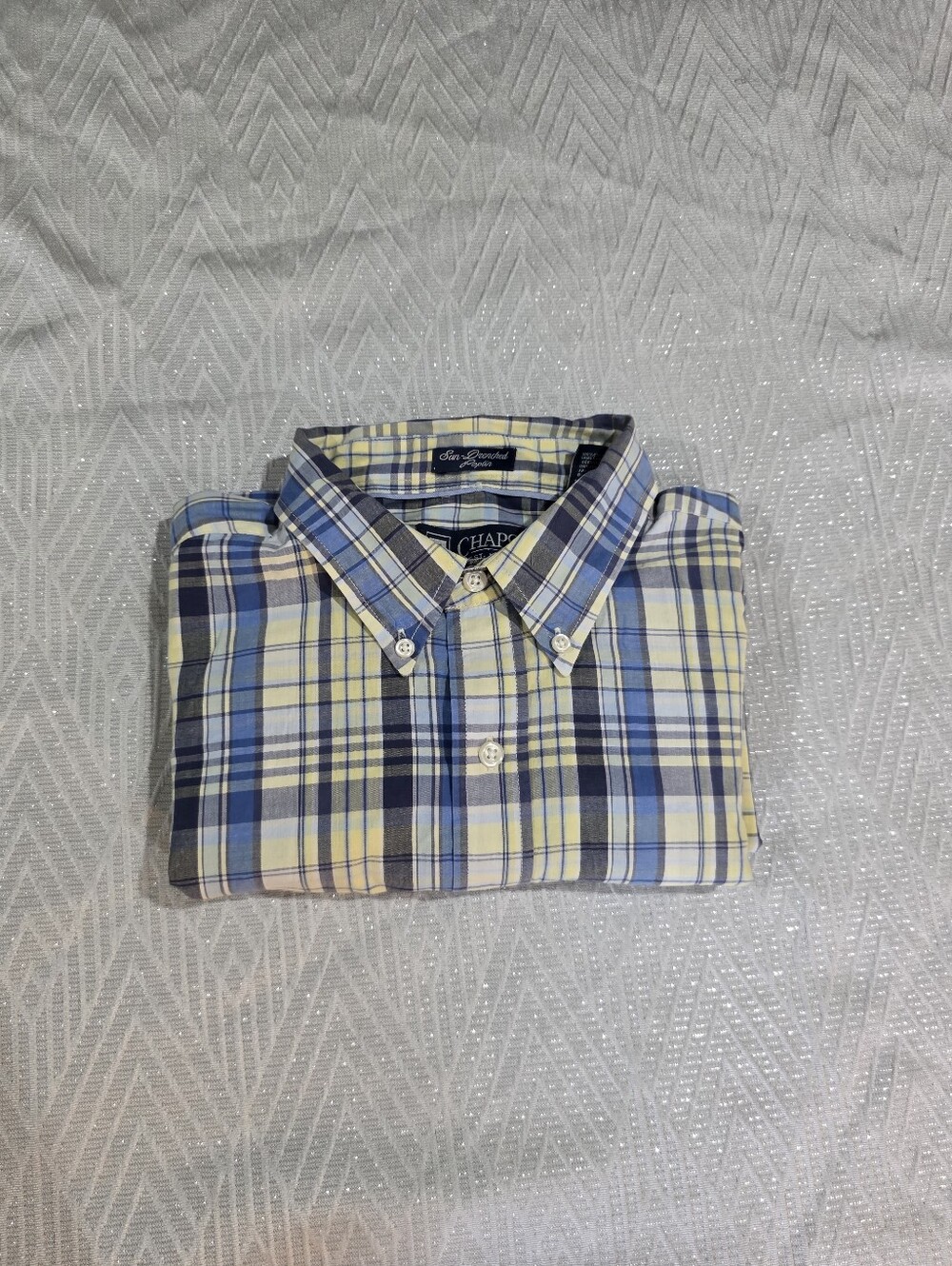 Chaps Men’s Button-Down Plaid Shirt in Blue and Yellow